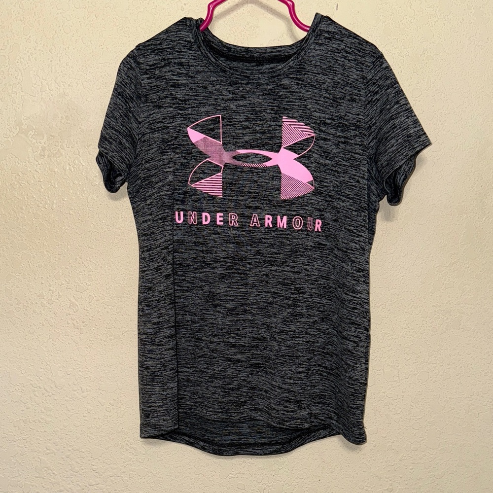 Under Armour Kids Charcoal and Light Pink Tee